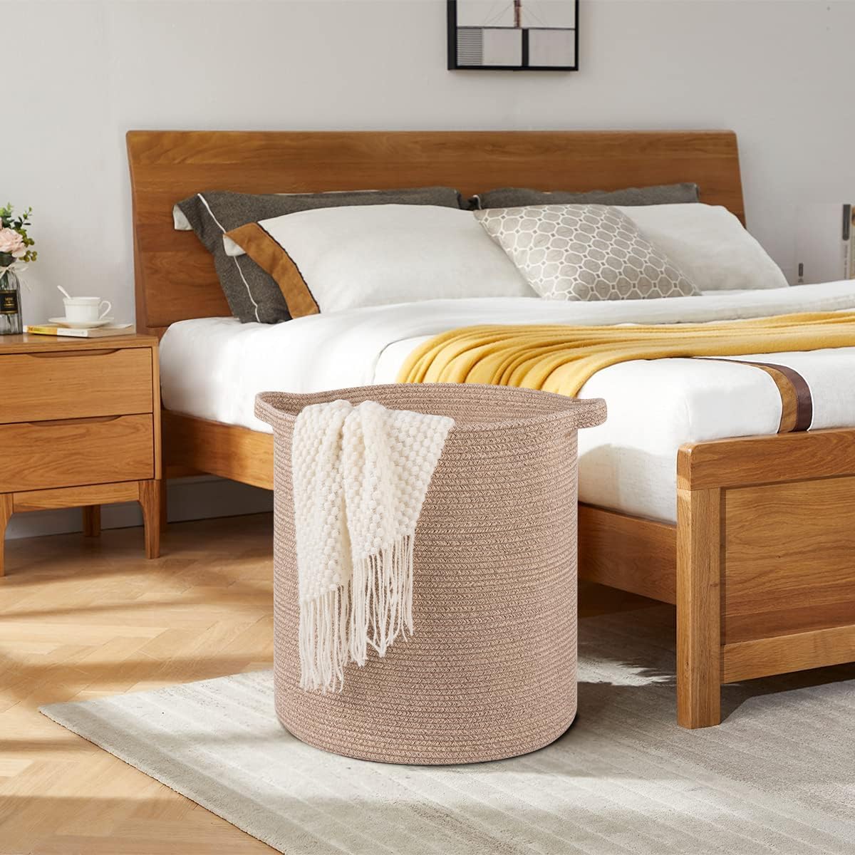 OIAHOMY 80L Laundry Hamper, Storage Basket with Handles, Laundry Basket For Toys, Pillows, Blankets,Clothes-20x18in-Brown