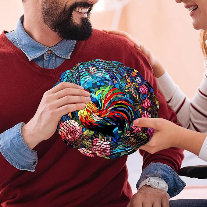 Rooster Yard and Garden Wind Spinner, Unique 3D Hanging Rooster Wind Spinner