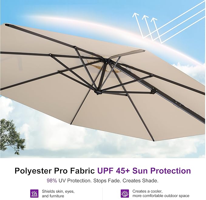 PURPLE LEAF 10 Feet Patio Umbrella with Base Outdoor Cantilever Round Umbrella Aluminum Offset Umbrella with 360-degree Rotation for Garden Deck Pool Patio, Beige