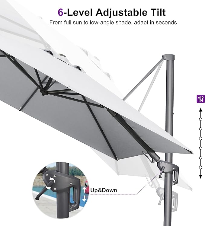 PURPLE LEAF 8' X 8' Left-right Tilting Outdoor Patio Umbrella Swivel Offset Cantilever Heavy Duty Rectangle Aluminum Umbrella with UV Resistant for Deck Pool Patio Backyard, Pebble Grey