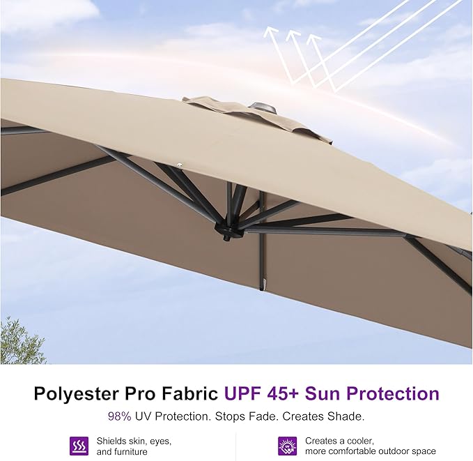 PURPLE LEAF 9 Feet Square Cantilever Umbrella Patio Umbrella with Base Outdoor Umbrella Aluminum Offsetwith 360-degree Rotation for Garden Deck Pool Patio Taupe