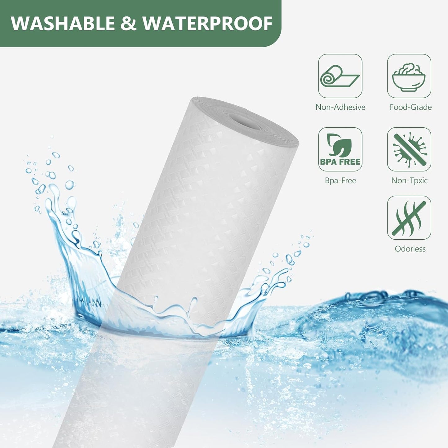 Shelf Liners, Non-Adhesive Drawer Liner, Waterproof & Oil-Proof Kitchen Cabinet Cupboard Liner Plastic EVA Material BPA Free Fridge Liner Mats Paper Protector for Shelves (White/20in x 240in)