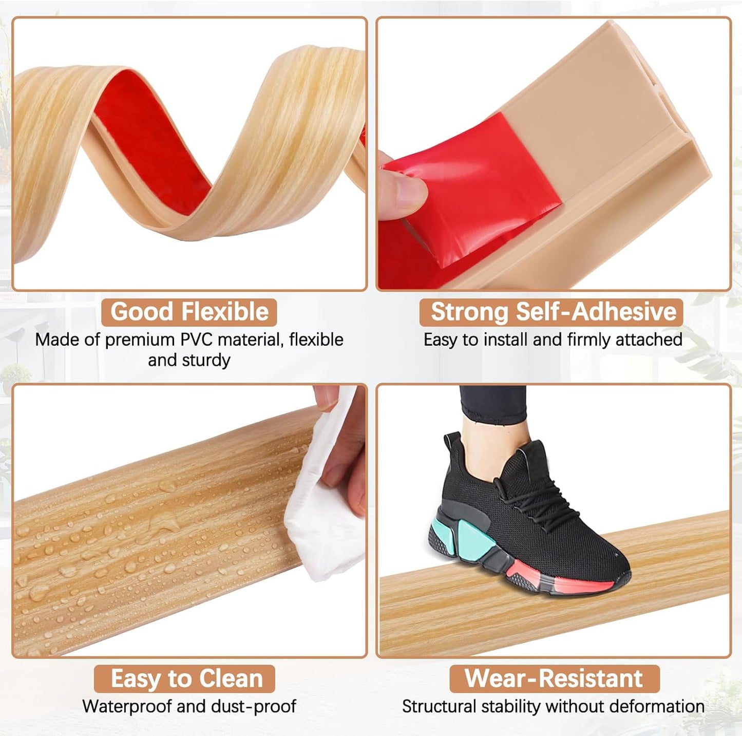 Vinyl Door Threshold Flooring Transition Strip Self Adhesive Carpet Edging Strip for Laminate Doorway Edge Threshold from 2/5" to 3/5" (Light Yellow Wood Grain, 10 Ft)