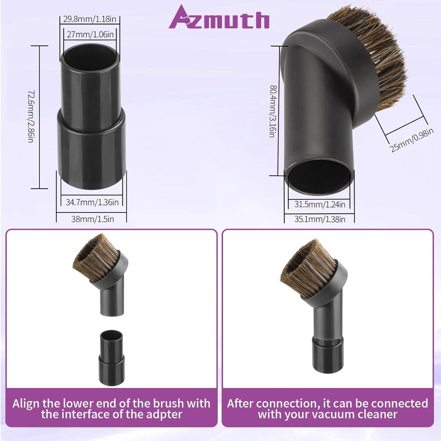 Vacuum Attachments & Brushes, Vacuum Horsehair Brush with 1-1/4 to 1-3/8 Inch Vacuum Hose Adapter, Vacuum Brush Attachment for Shark Vacuum and Shop Vac Attachments and Most Household Vacuum Cleaners