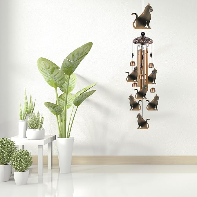 Bronze Cats Wind Chimes Decor, Mobile Wind Catcher, Retro Wind Bells, Blessing Wind Chime, Memorial Windchimes for Home, Balcony, Yard, Room, Xmas, Party, Indoor, Garden Decoration, Gifts for Mom