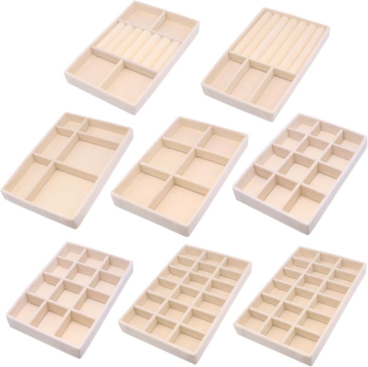Jewelry Organizer Drawer 8 Set Jewelry Boxes Velvet Jewelry Drawer Organizer Stackable Jewelry Tray for Earring Necklace Display