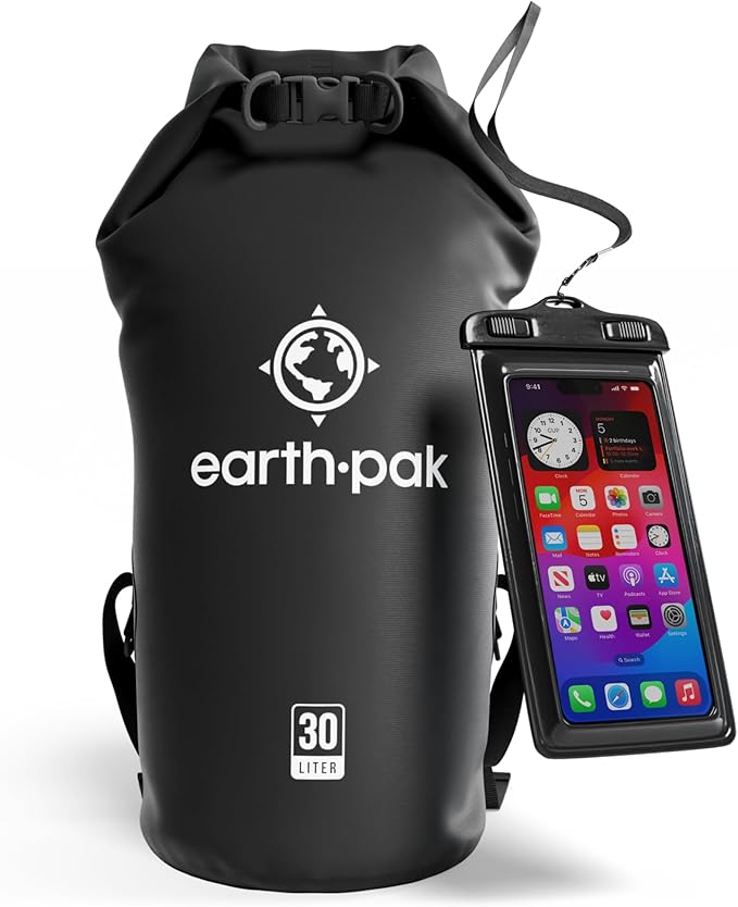 Earth Pak Waterproof Dry Bag - Roll Top Waterproof Backpack Sack Keeps Gear Dry for Kayak with Waterproof Phone Case
