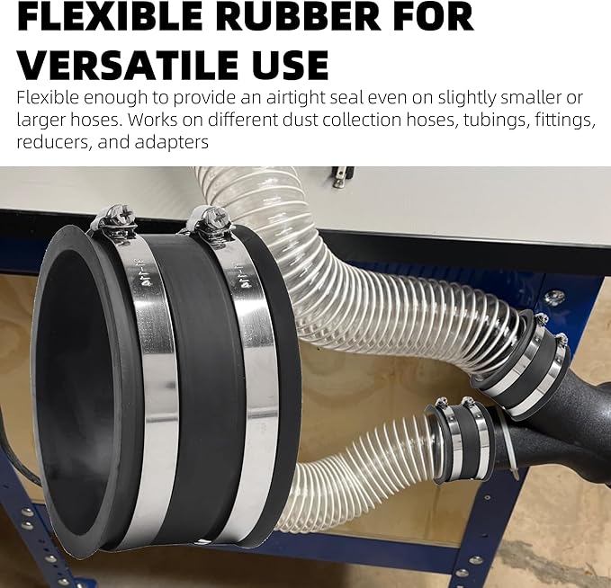 TonGass (2-Pack) 4 Inches Outer Diameter Flexible Hose Cuff Coupler with Integrated 2 Dust Collection Hose Clamps, Rubber Vacuum Hoses Connector