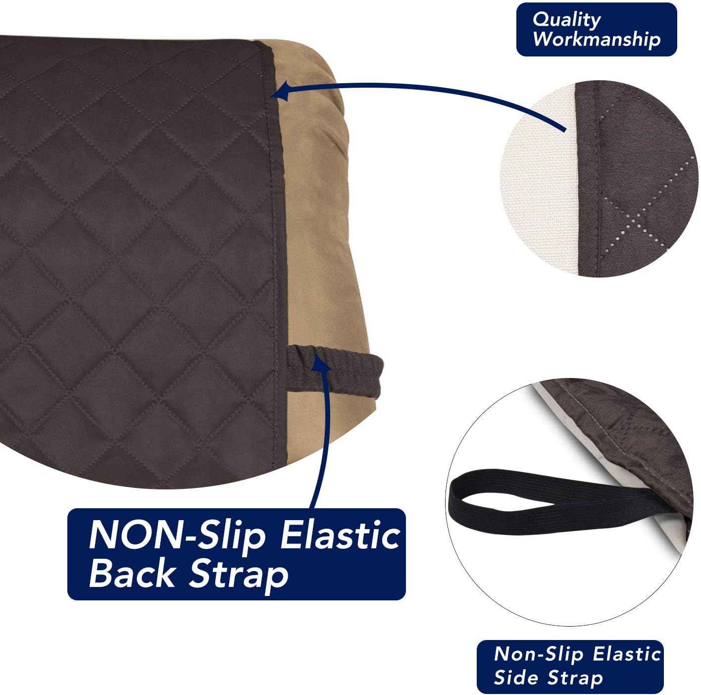 PureFit Reversible Quilted Sofa Cover, Water Resistant Slipcover Furniture Protector, Washable Couch Cover with Non Slip and Elastic Straps for Kids, Dogs, Pets (Small Recliner, Chocolate/Beige)