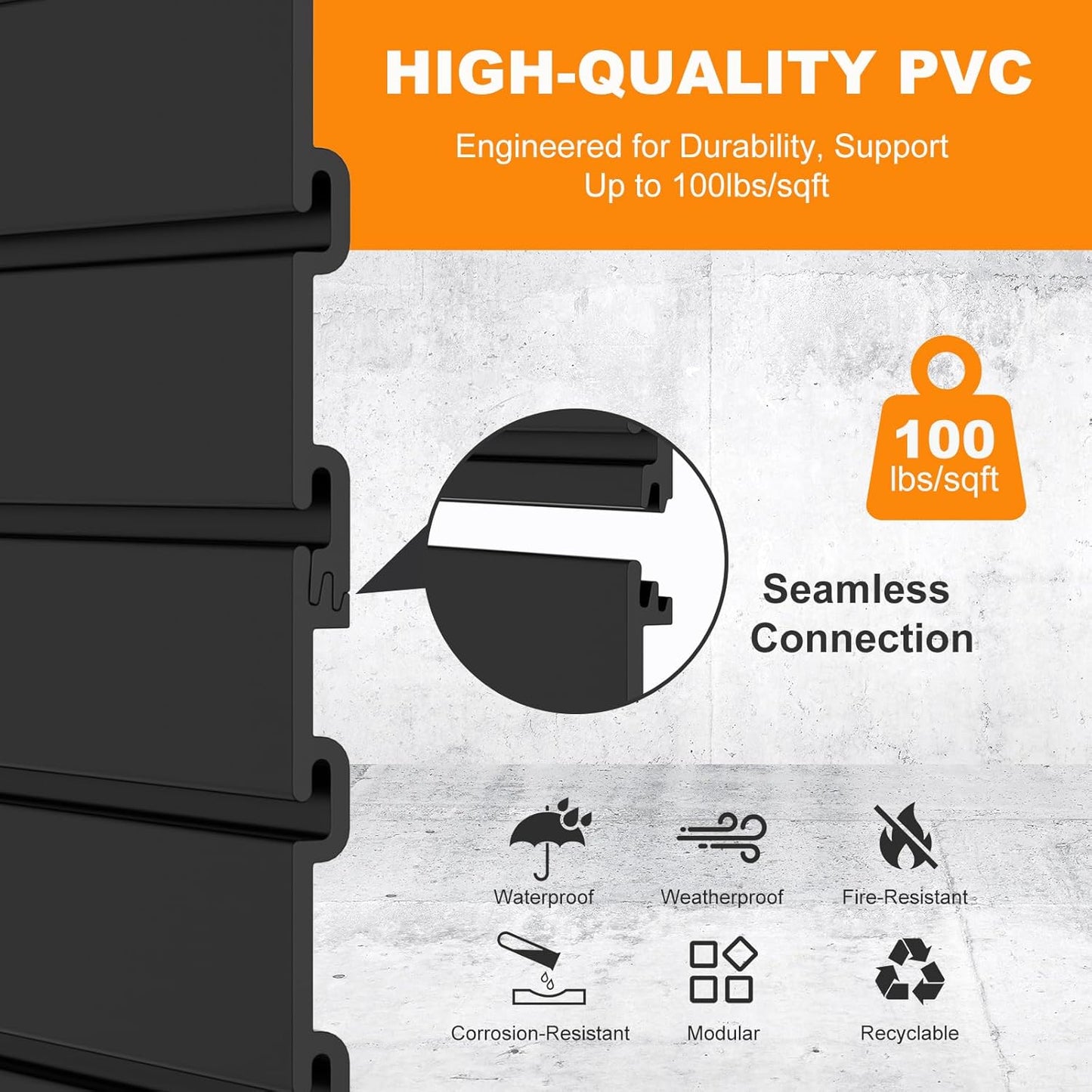 DoCred Slatwall Paneling Organizer, 4x7.5 FT PVC Garage Slat Wall Storage Systems, Heavy Duty Mounted Slat Peg Board for Tool Organization Ladder Bike Rack (Black)