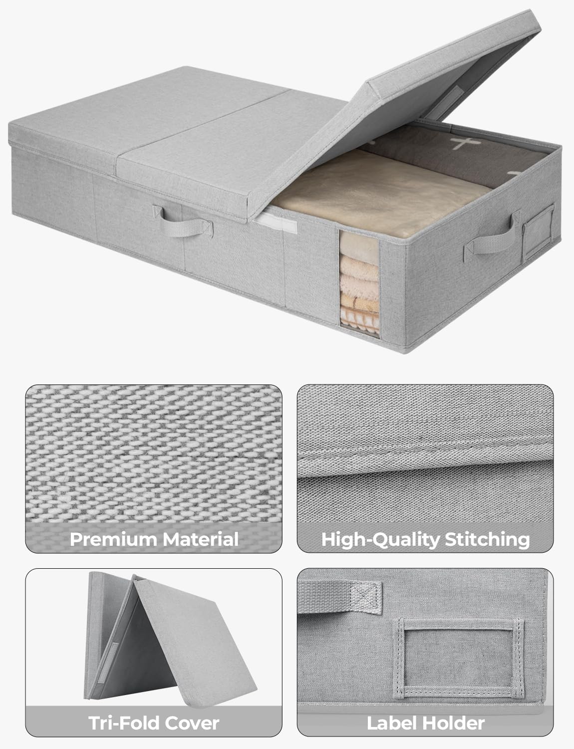 StorageWorks 2-Pack Jumbo Under Bed Storage Bins with Lids, Underbed Storage Containers with Handles and Label Holder, Closet Organizer for Clothes, Blankets, Sweater