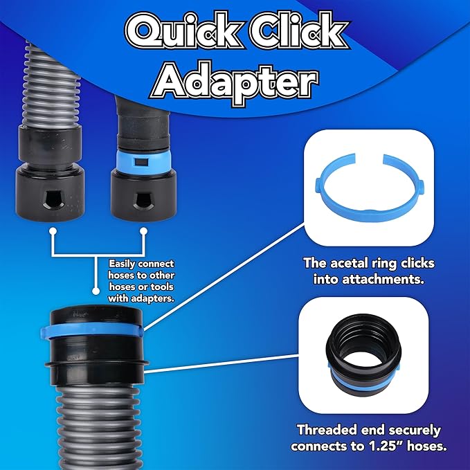 Cen-Tec Systems 94698 Quick Click 10 Ft. Hose for Home and Shop Vacuums with Expanded Multi-Brand Power Tool Adapter Set for Dust Collection