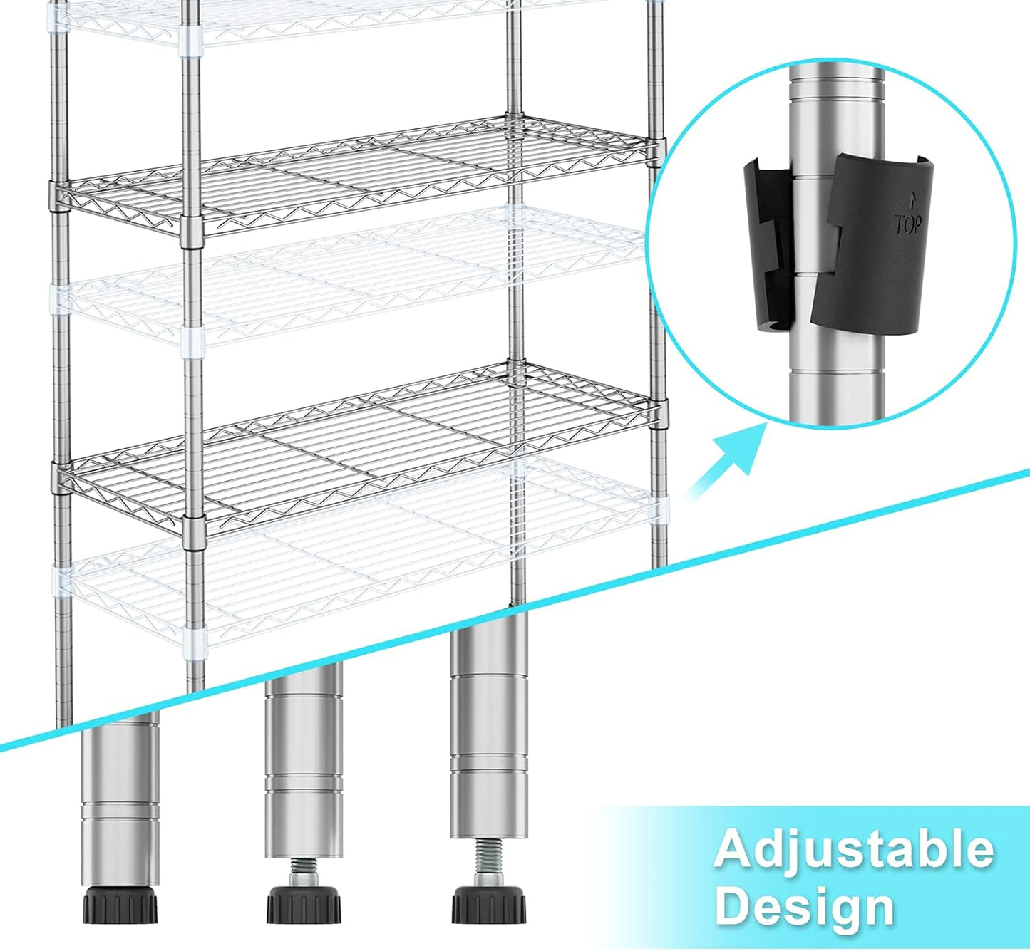 Auslar 4-Shelf Storage Wire Shelves Heavy Duty 4 Tiers Standing Shelving Units Adjustable Metal Organizer Wire Rack, Chrome