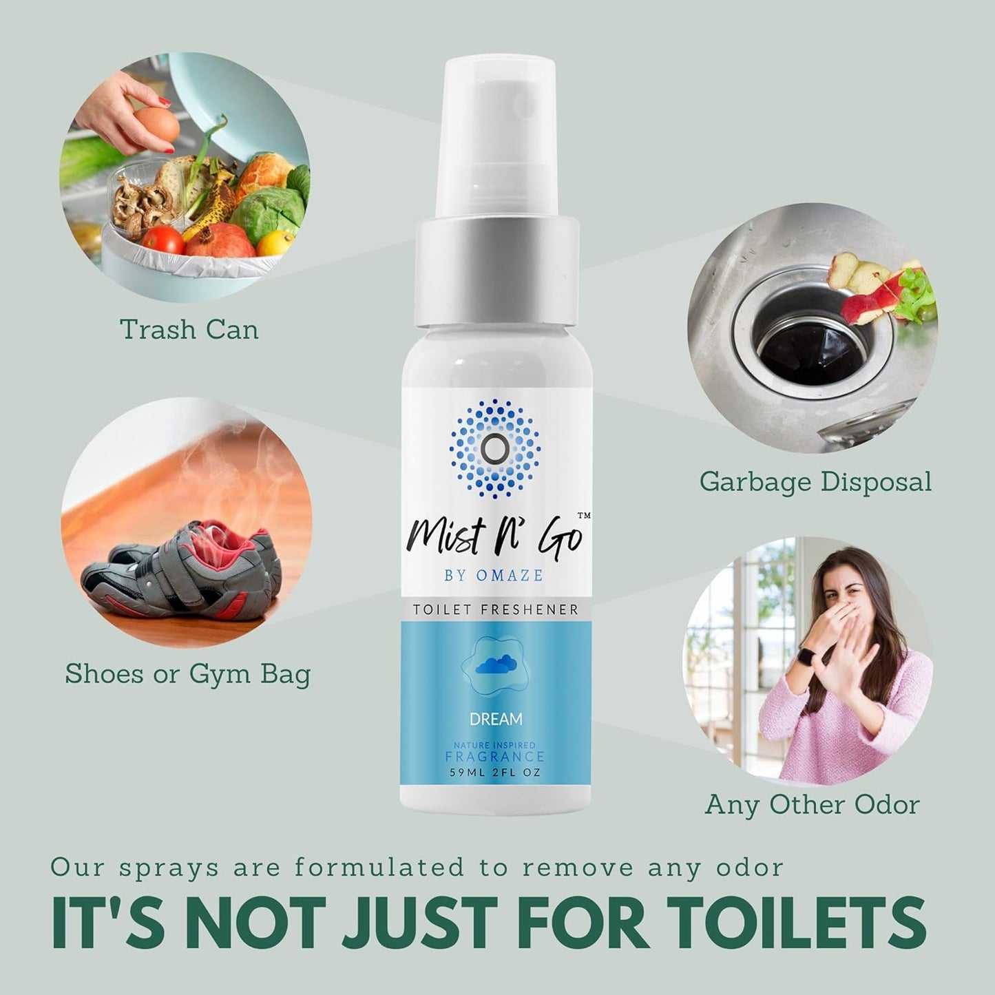 Mist N’ Go by Omaze Travel Bathroom Spray for Toilet Spray Odor Eliminator - Travel Toilet Spray for Bathroom Air Freshener Spray for Bathroom Deodorizer - Dream Regular Size (2oz x2)