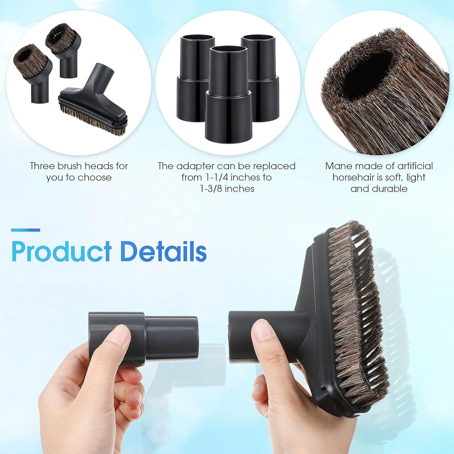 6 Pcs Vacuum Attachments Accessories VAC Attachments 1.25'' 25mm and 36mm Shop Round Dust Brush Vacuum Hose 5.9 Inch Floor Attachment Brush Replacement with 1-1/4 to 1-3/8 Inch Adapter(Classic Style)