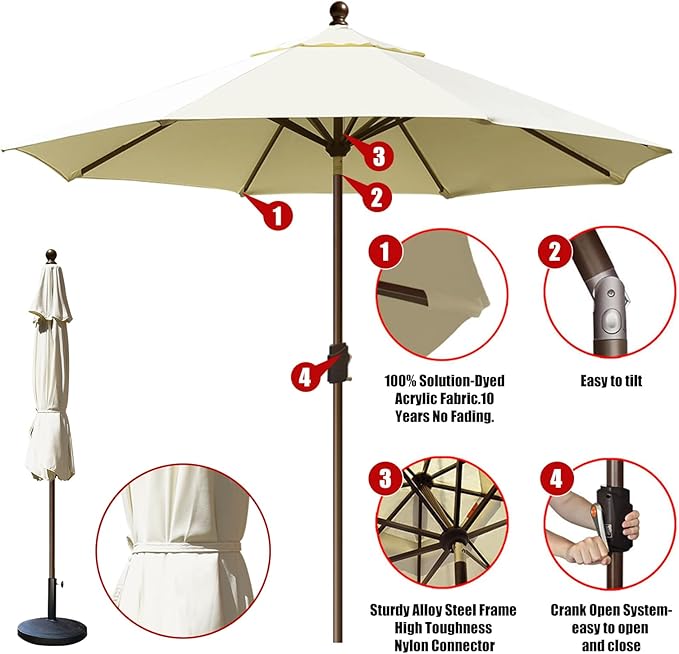 EliteShade USA 10-Year-Non-Fading 10Ft Market Umbrella Patio Umbrella Outdoor Table Umbrella with Ventilation, Natural