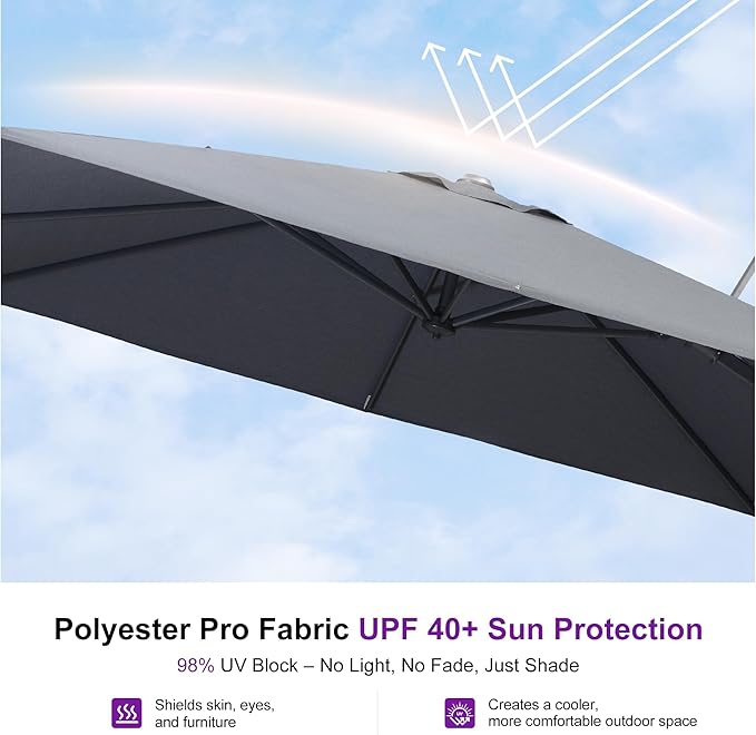 PURPLE LEAF 9' X 12' Left-right Tilting Outdoor Patio Umbrella Swivel Offset Cantilever Heavy Duty Rectangle Aluminum Umbrella with UV Resistant for Deck Pool Patio Backyard, Graphite Grey