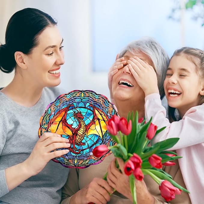 Dragon Wind Spinner, Dragon Wind Spinner Hanging for Yard and Garden, Unique Gift Wind Spinner, 3D Hanging Wind Spinner Outdoor, Cute Dragon Wind Spinner