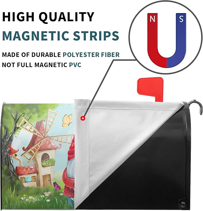 Sweet Gnome Mailbox Covers Magnetic Spring Gnomes Decorative Mailboxes Wraps Post Letter Box Cover Standard Size 21x18 Inch for Outdoor Garden Yard Home Decor Outside