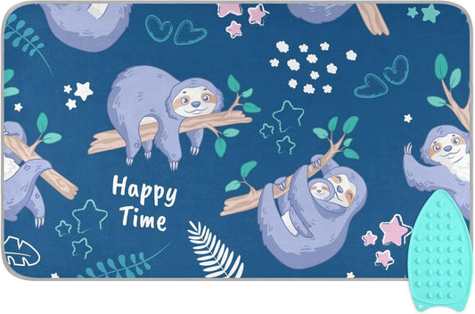 Ironing Mat Thickened Ironing Blanket Travel Portable Double-Side Using Ironing Pad Travel Isolate Heat Pad Cover for Washer Dryer Table Top Countertop (27.6x47.2in) Sloth