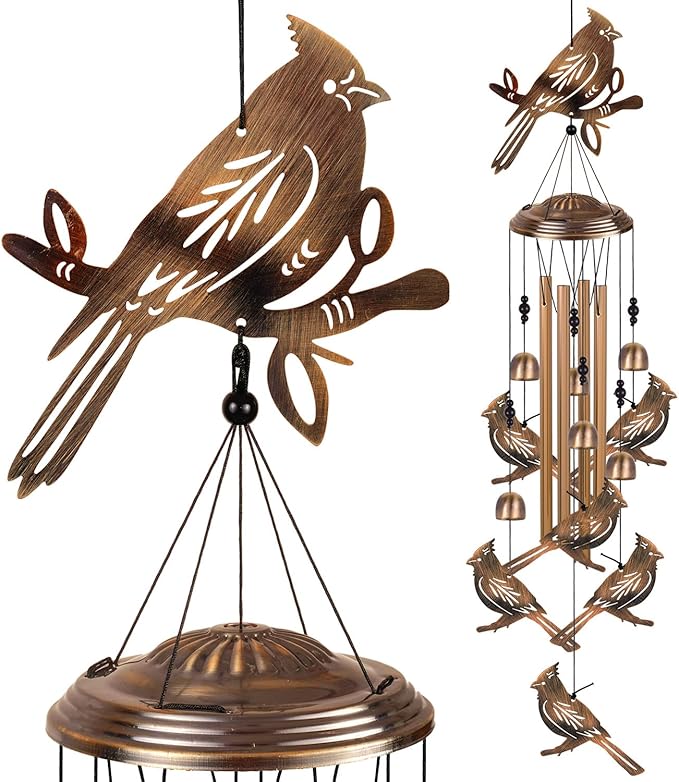 Bronze Cardinal Wind Chimes for Home, Garden, Balconies, Rooms, Patio, Indoor, Outside Decor, Memorial Wind Bell, Retro Wind Catcher, Outdoor Blessing Wind Chime Gifts for Mom, Women, Grandma, Family