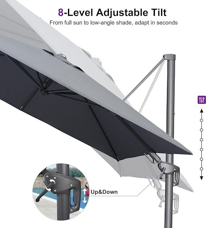 PURPLE LEAF 10' X 6.5' Left-right Tilting Outdoor Patio Umbrella Swivel Offset Cantilever Heavy Duty Rectangle Aluminum Umbrella with UV Resistant for Deck Pool Patio Backyard, Graphite Grey