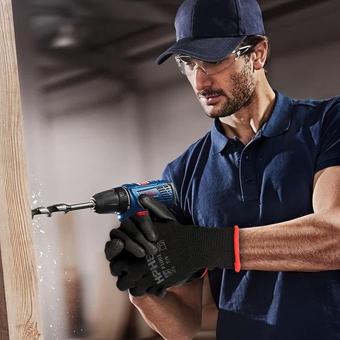 PU Coated Safety Work Gloves, 12 Pairs Work Gloves Mechanic Working Seamless Knit Glove with Polyurethane Coated Smooth