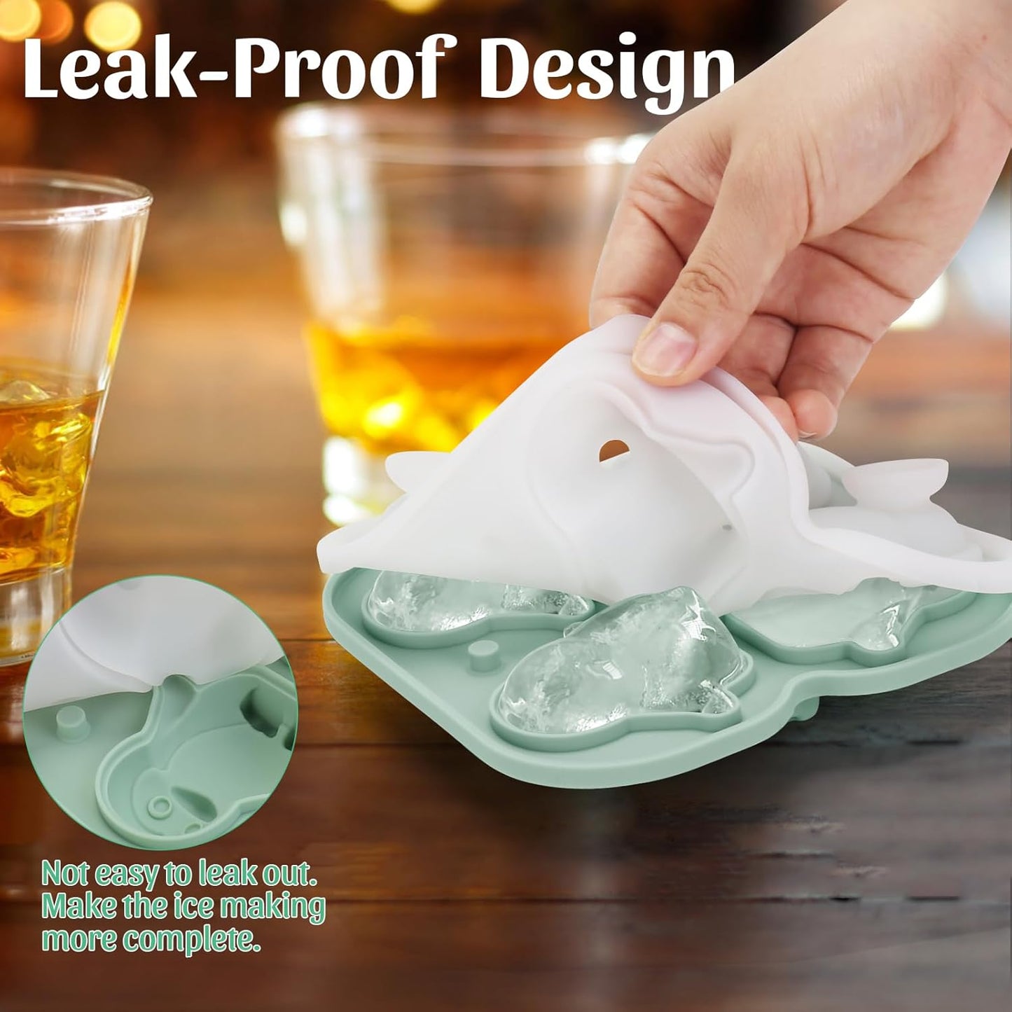 Silicone Ice Cube Tray,Penguin 3D Large Ice Cube Molds for Whiskey,Cocktails,Wine,Juice and Bourbon,4 Big Cute Animal Ice Trays for Freezer with Lid Easy-Release BPA Free(Penguin)