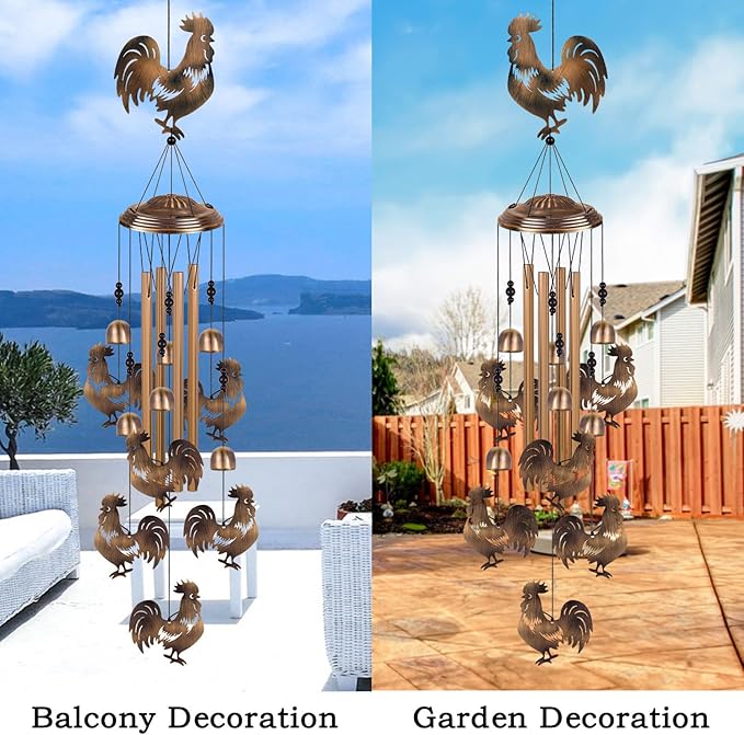 Bronze Chickens Wind Chimes for Home, Garden, Balconies, Rooms, Patio, Indoor, Outside Decor, Retro Wind Bells, Rooster Wind Catcher, Outdoor Memorial Wind Chime Gifts for Mom, Women, Grandma, Family
