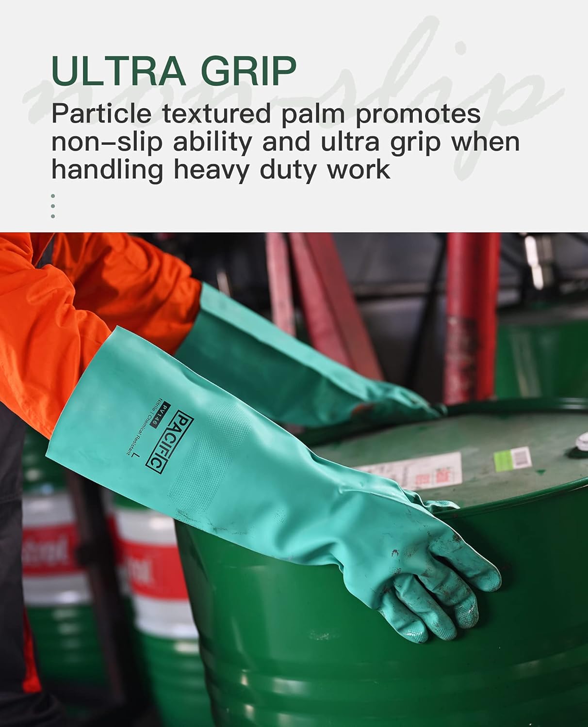 PACIFIC PPE 2 Pairs Chemical Resistant Nitrile Gloves, Resist Household Acid, Alkali, Solvent and Oil, 28 mil, 18", Large