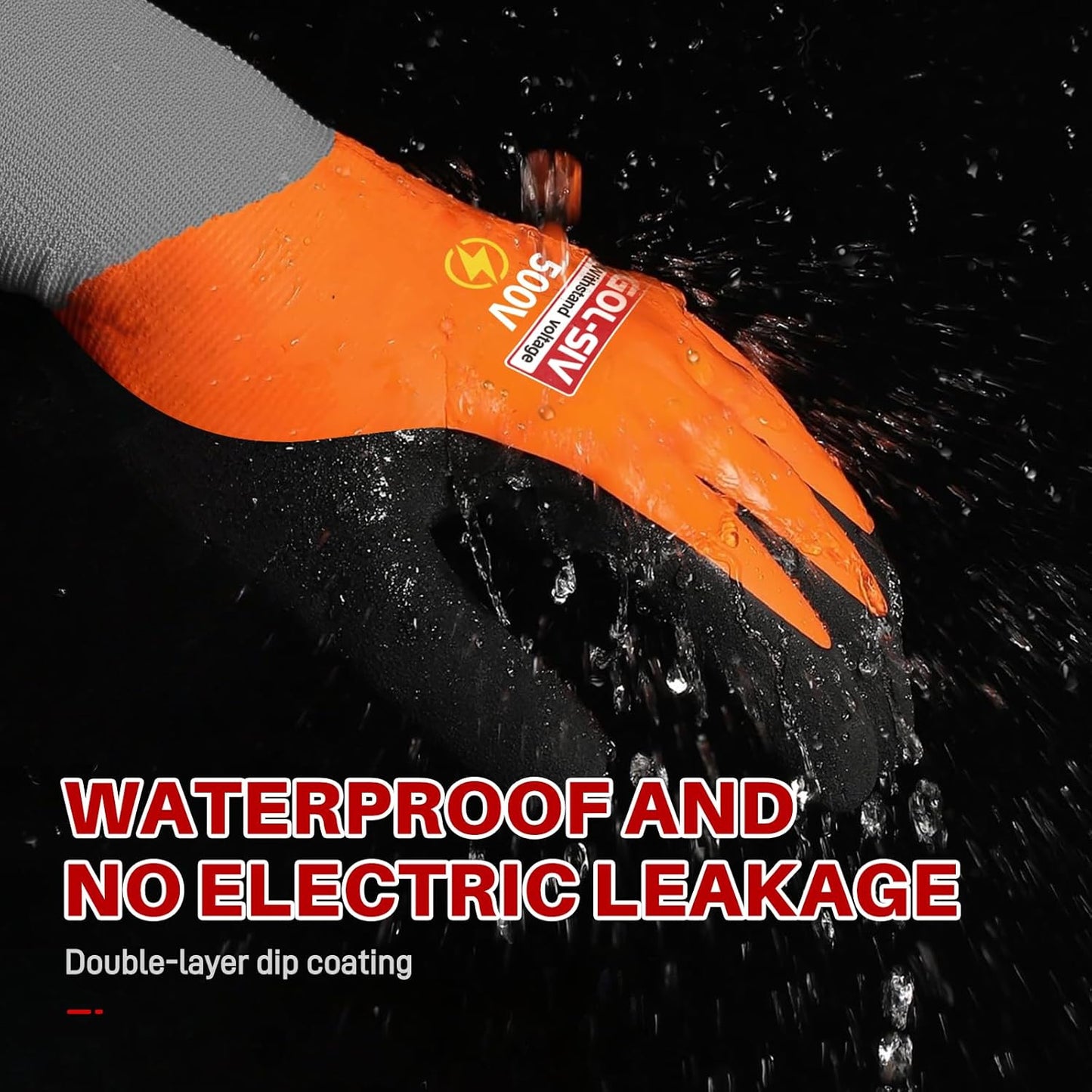 Electrical Insulated Gloves, 500V High Voltage Resistance Electrician Safety Gloves, Rubber Non Slip Work Gloves (500V|double insulated, 2pcs-Large)