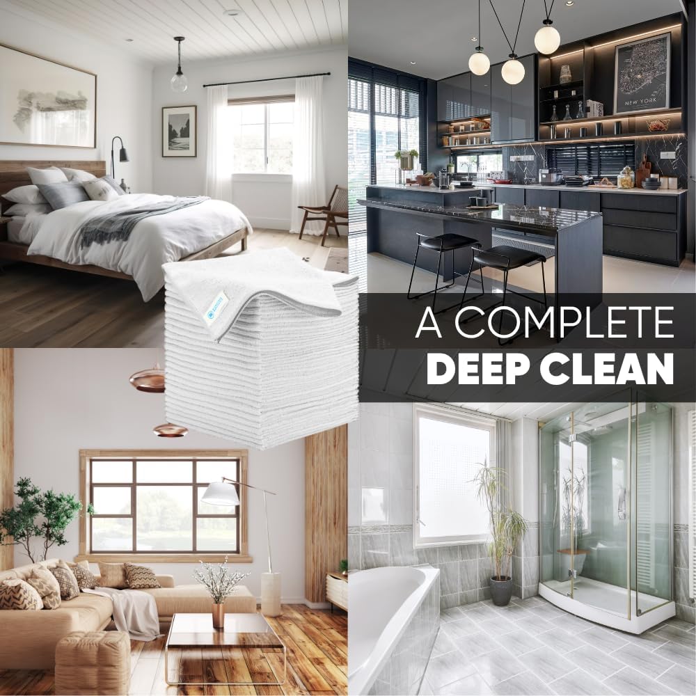 Microfiber Wholesale Bulk 16" x 16" All Purpose Towels Case Quantity (200 Count) | Large | No Fraying | High Density Microfiber | Zero Chemical Cleaner | Long-Lasting (White)