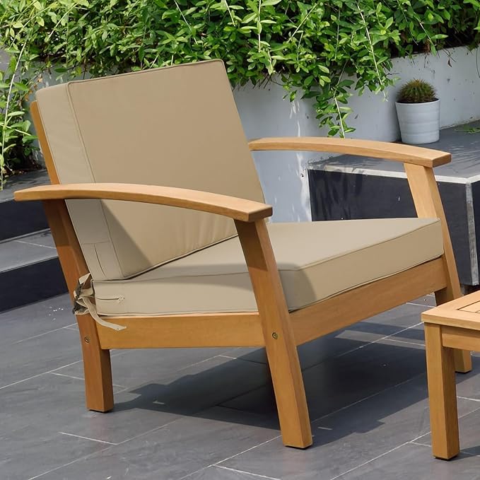 Outdoor Deep Seat Cushion Set 24" x 24", Water Repellent & Fade Resistant Cushion for Patio Furniture, Back & Seat Cushion with Removable Covers for Sofa, Couch, Beige