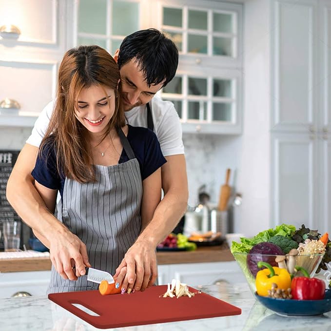 Fotouzy Plastic Utility Cutting Board with Handles, Food Safe PP Material, BPA Free, Dishwasher Safe, Thick Chopping Board, Large Size, Easy Grip Handle, for Kitchen (Red),15.5 x 10"