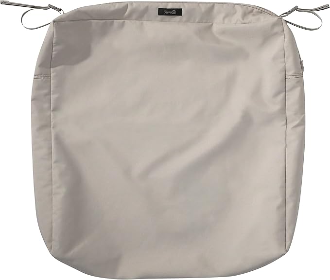 Classic Accessories Ravenna Water-Resistant 25 x 25 x 5 Inch Square Patio Seat Cushion Slip Cover & Foam, Mushroom, Lounge Chair Cushion