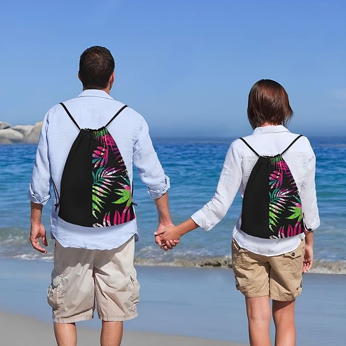 Palm Leaves Drawstring Bags Colorful Hawaiian Beach Backpack Personalized Rainbow Floral Sport Gym Sack Summer Theme String Bag Yoga Bag for Men Women