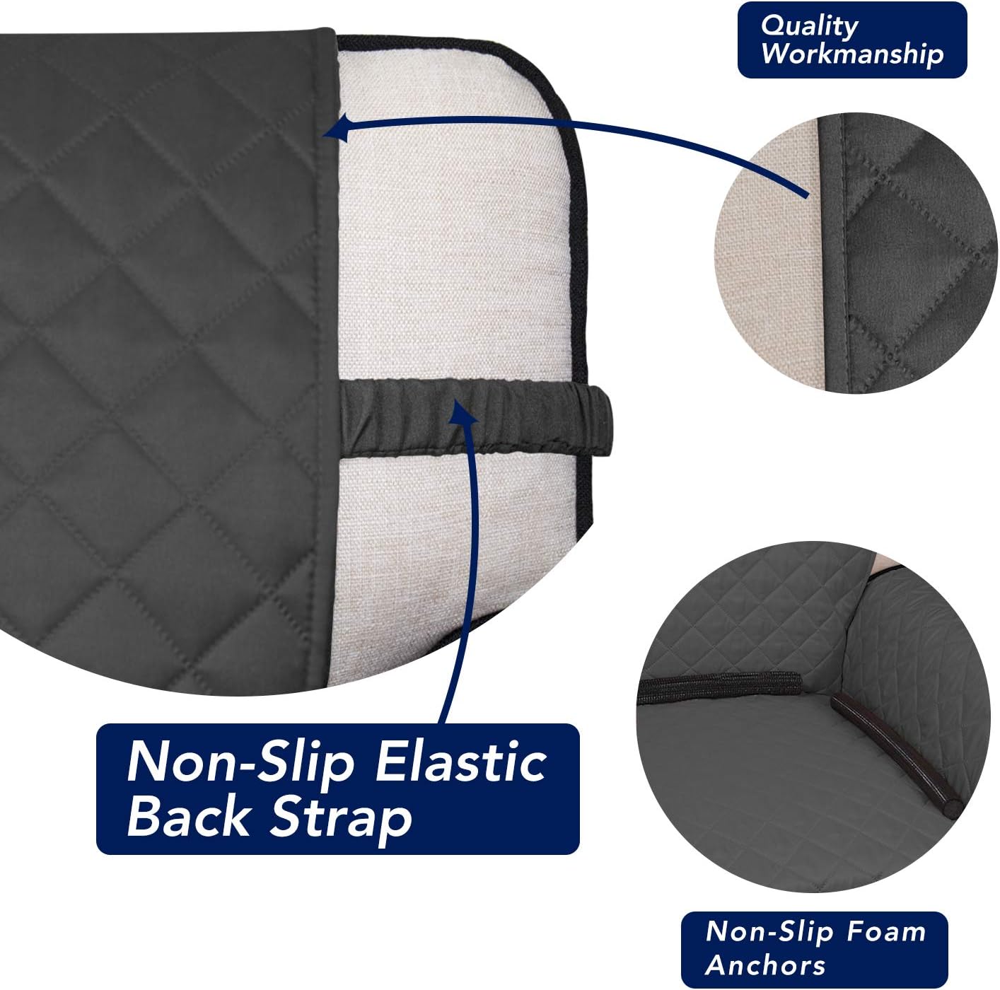 PureFit Reversible Quilted Sofa Cover, Water Resistant Slipcover Furniture Protector, Washable Couch Cover with Non Slip Foam and Elastic Straps for Kids, Pets (X Large, Dark Gray/Beige)