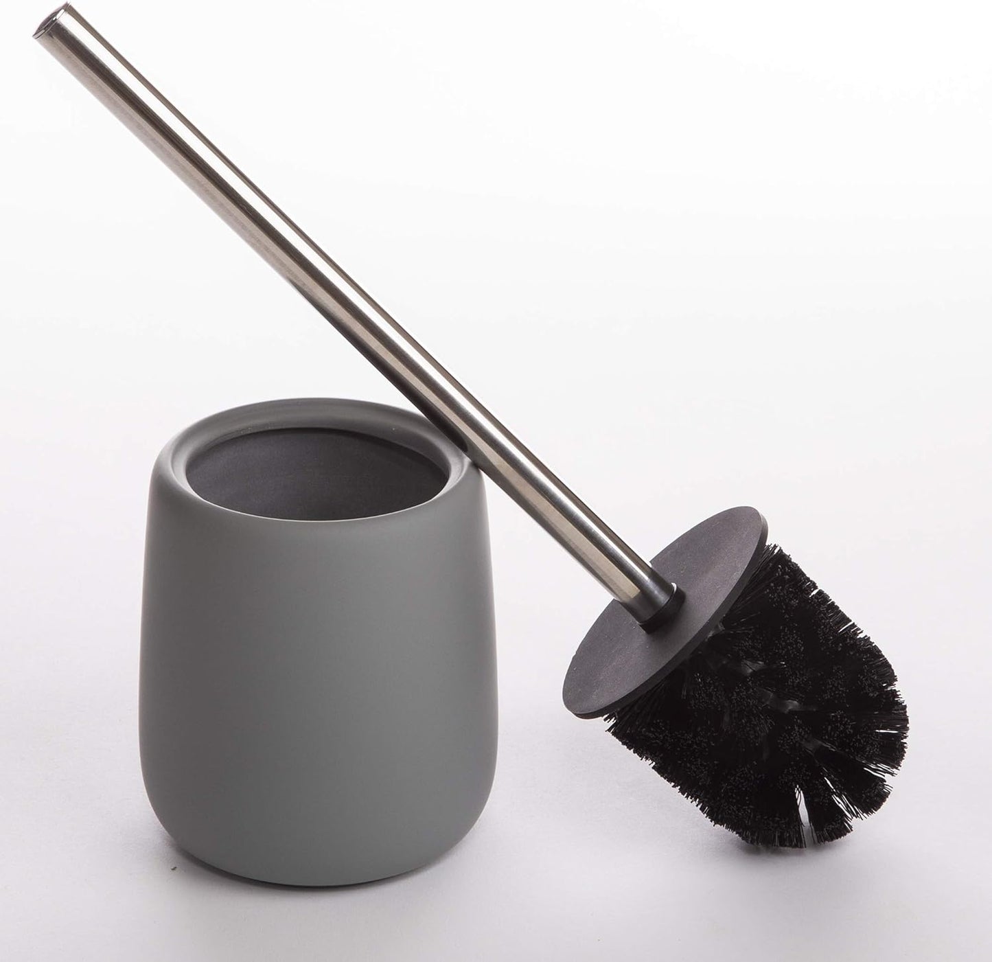 BINO Toilet Brush with Holder - Silicone Coated Ceramic, Light Grey - Bowl Cleaner