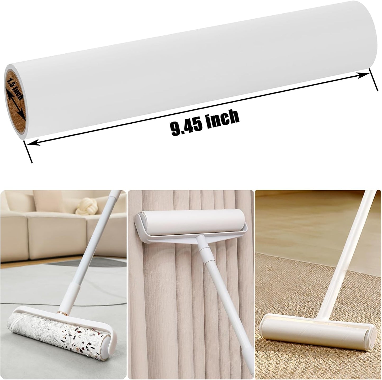 6 Pack 9.45 inch Lint Roller Refill Extra Sticky 9.4-9.5 inch Wide Large Lint Roller Refills for Floor Pet Hair Remover Replacement Refills Total 360 Sheets (6 Sticky Rolls)