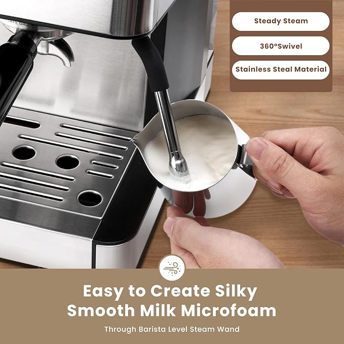 Gevi Espresso Machine with Grinder & Milk Frother, 20 Bar Professional Coffee Maker for Home, Removable Water Tank, Steam Wand, Perfect for Espresso, Cappuccino, Latte