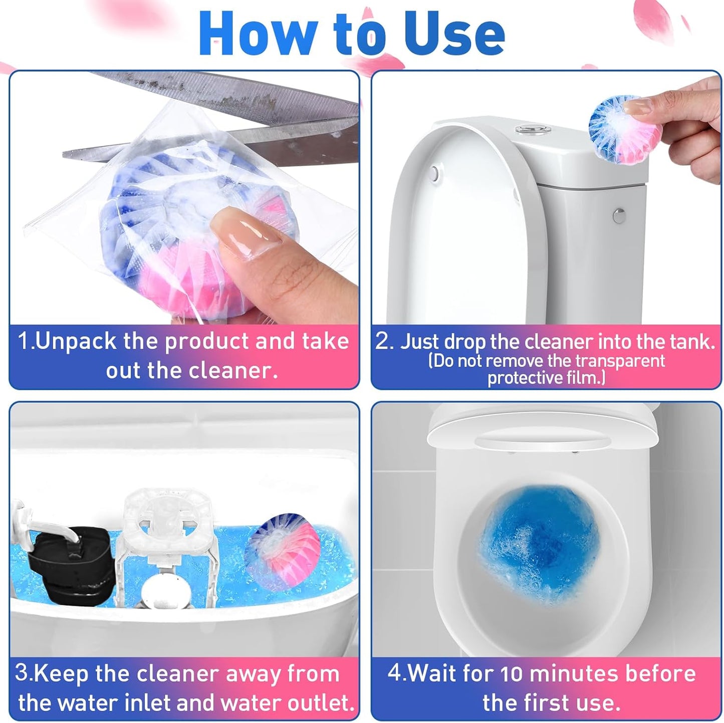 Qualirey 100 Pack Automatic Toilet Cleaner Tablets Toilet Bowl Long Lasting Bathroom Tank Tablets (Pink and Blue)