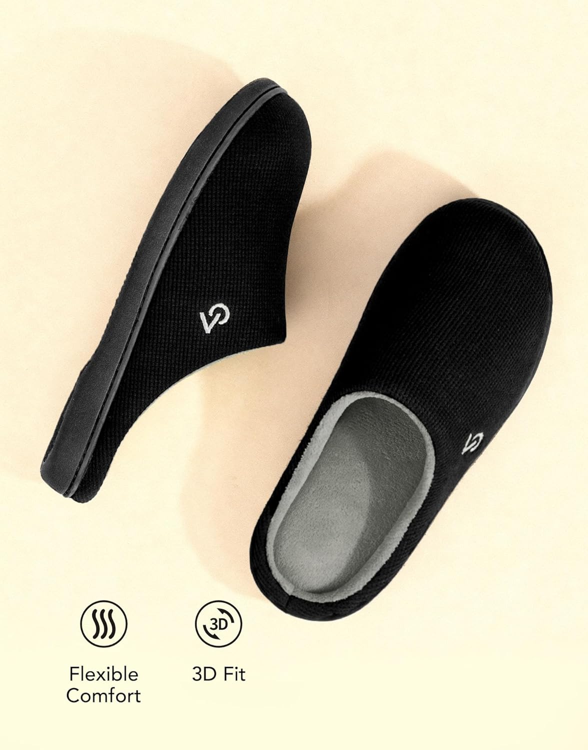 VeraCosy Men's Two-Tone Memory Foam House Slippers Indoor Outdoor Durable Rubber Sole