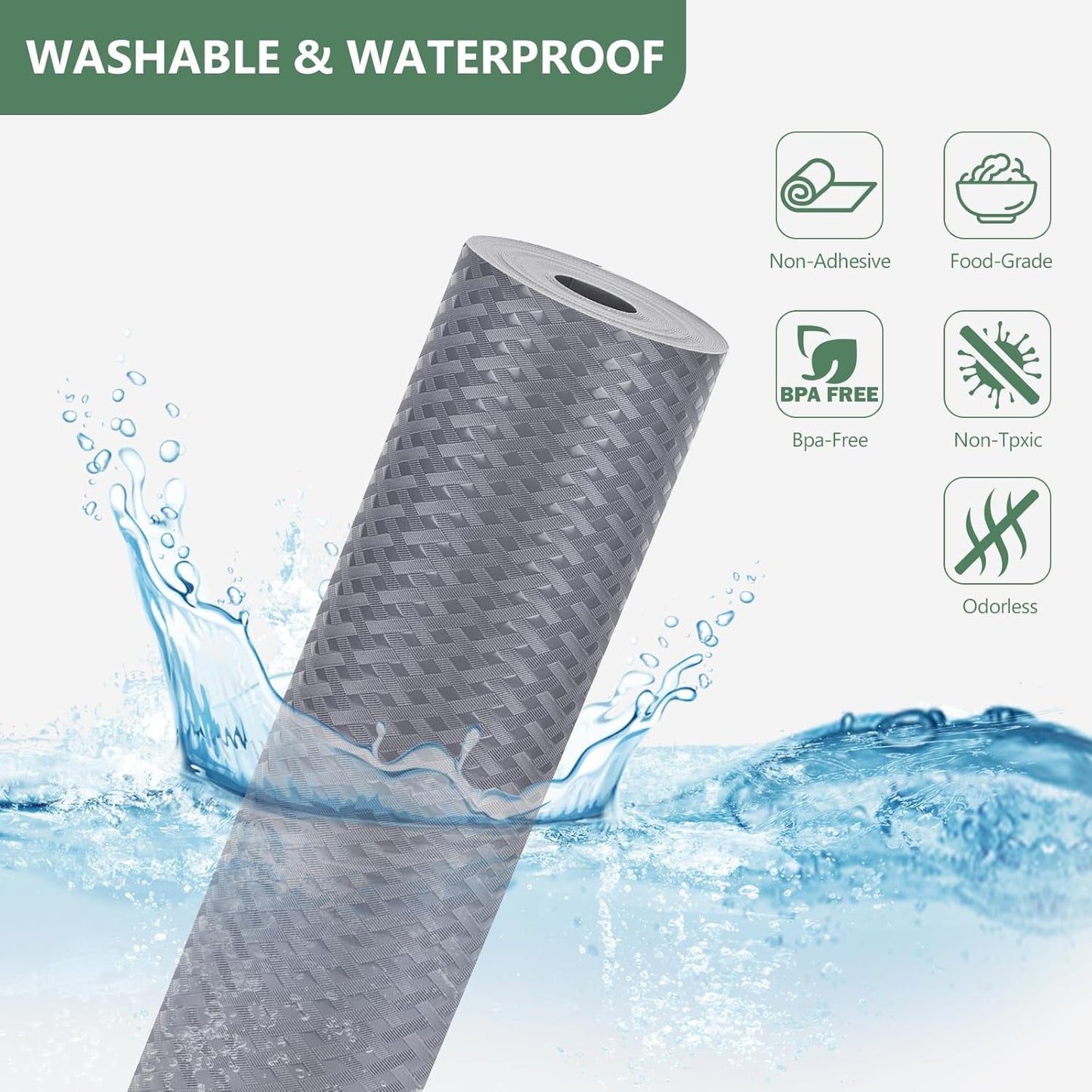 Shelf Liners, Non-Adhesive Drawer Liner, Waterproof & Oil-Proof Kitchen Cabinet Cupboard Liner Plastic EVA Material BPA Free Fridge Liner Mats Paper Protector for Shelves (Grey/12in x 240in)