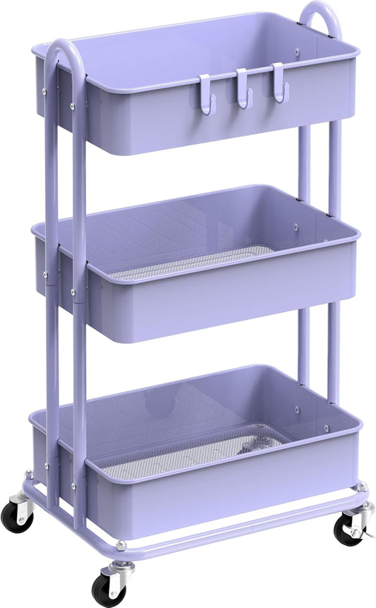 Simple Houseware 3-Tier Heavy Duty Metal Utility Rolling Cart, Purple
