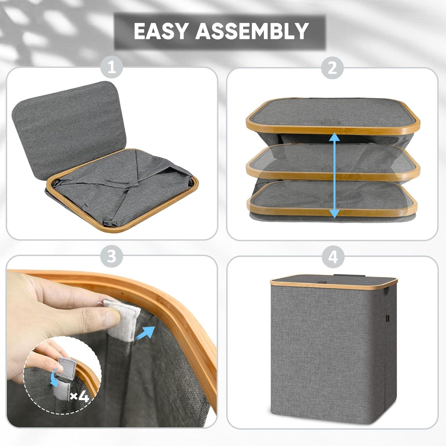 BALEINE Laundry Hamper with Lid, Tall Laundry Baskets with Bamboo Pull Handles, Large Laundry Bin with Internal Support (36 Gal/140L, Pink)