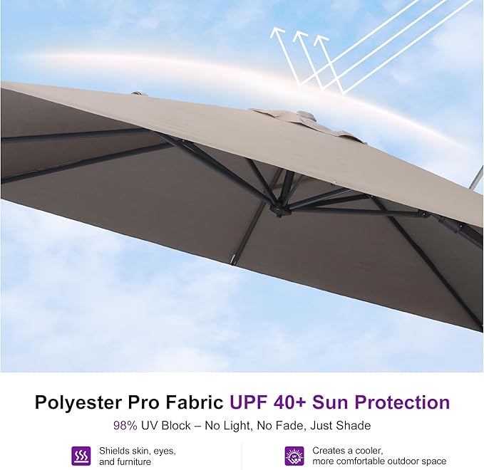 PURPLE LEAF 11.5' X 8' Left-right Tilting Outdoor Patio Umbrella Swivel Offset Cantilever Heavy Duty Rectangle Aluminum Umbrella with UV Resistant for Deck Pool Patio Backyard, Ash Mocha