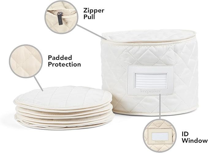 Covermates Keepsakes - Dish Storage - Padded Protection - ID Window - Stain Resistant - Machine Washable - China Storage, Cream