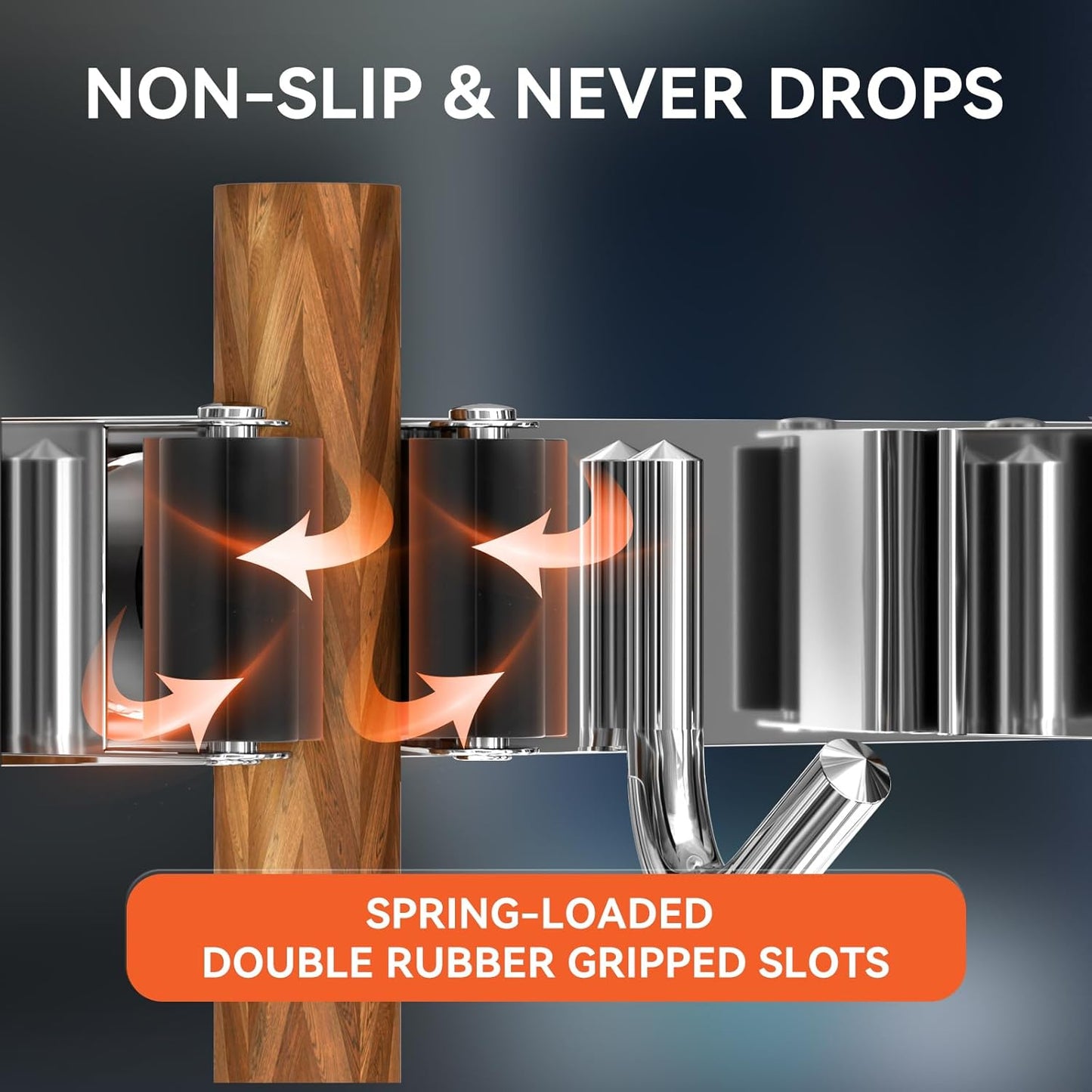 ZONGOOL 4 Racks and 5 Hooks Broom Holder Wall Mount Mop Hanger Wall Mounted Mop and Broom Storage Tool Rack Stainless Steel Garage Organization Garden Kitchen Home Laundry Organizer (Silver)