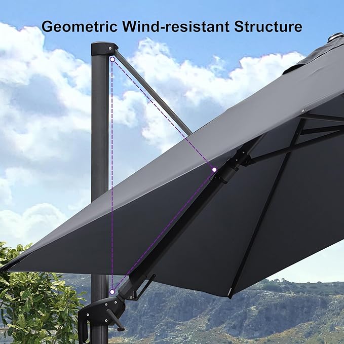 PURPLE LEAF 8.2' X 11.5' Tilting Patio Umbrella with Base Outdoor Cantilever Swivel Rectangle Umbrella Offset Umbrella with 360-degree Rotation for Garden Deck Pool Patio Light Grey