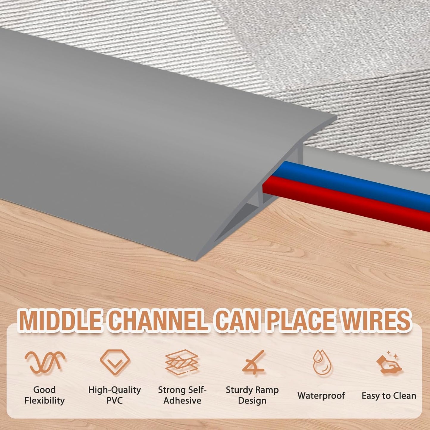 Floor Transition Strip Self Adhesive Vinyl Door Threshold for Doorways Carpet Edging Trim Overlap Edge Reducer for Laminate Floor, Carpet, Tile (Gray, 2/5" to 3/5", 10Ft)